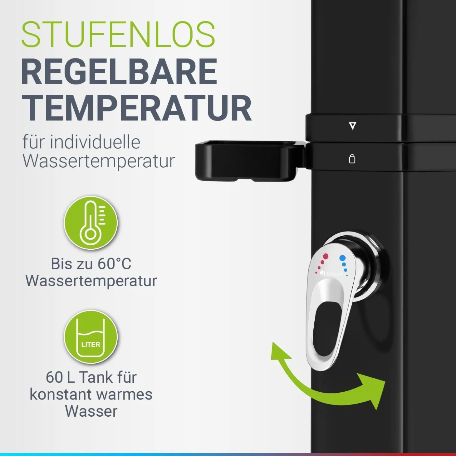 Solardusche Victoria Gartendusche mit großem Regen-Duschkopf und Temperatureinstellung