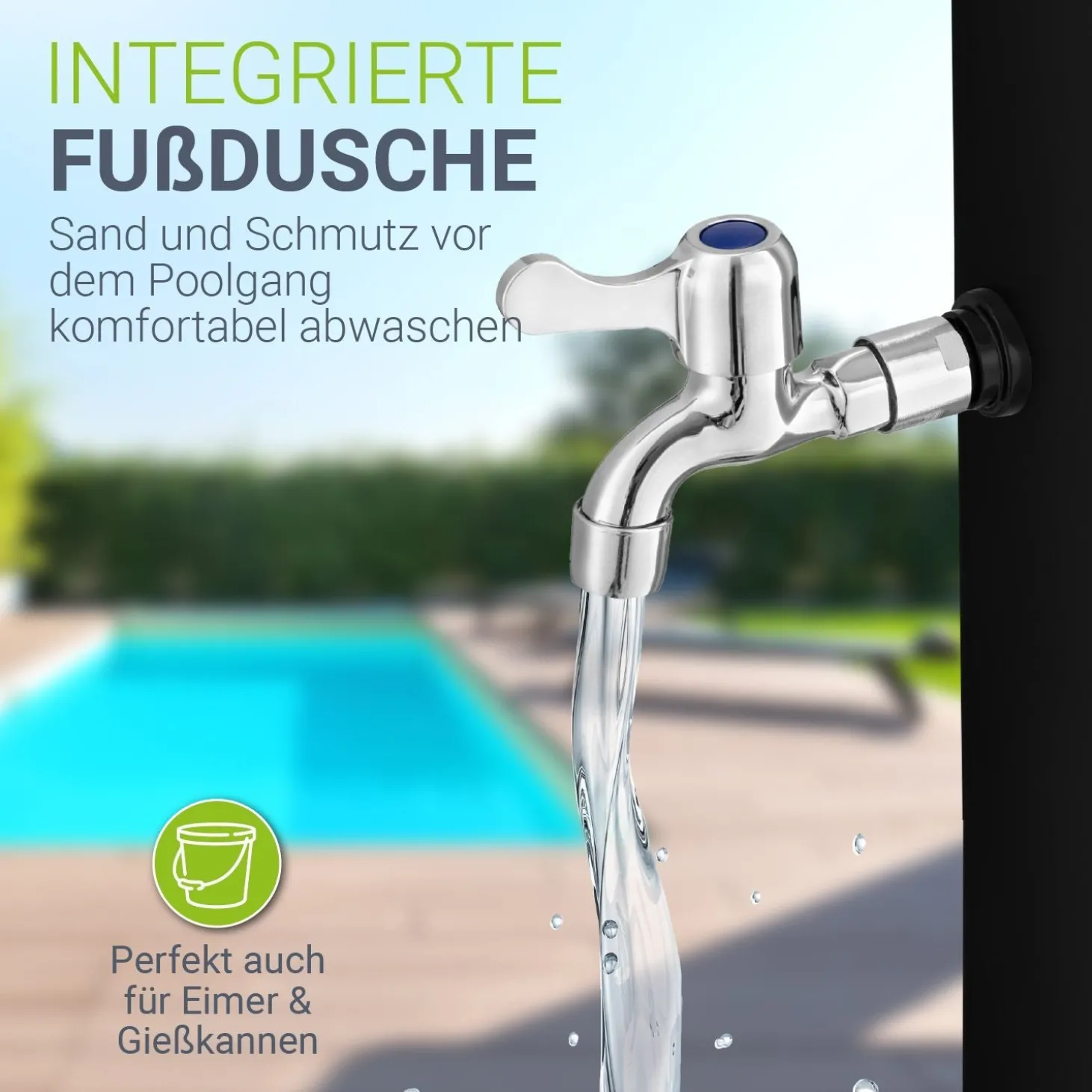 Solardusche Victoria Gartendusche mit großem Regen-Duschkopf und Temperatureinstellung