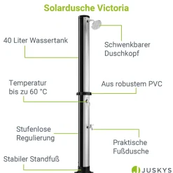 Solardusche Victoria Gartendusche mit großem Regen-Duschkopf und Temperatureinstellung
