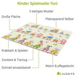 Spielmatte 180 x 200 cm mit diversen Tiermotiven Krabbelmatte für Babys & Kleinkinder - extra weich & pflegeleicht
