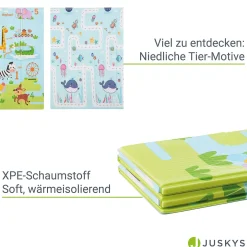 Spielmatte 180 x 200 cm mit diversen Tiermotiven Krabbelmatte für Babys & Kleinkinder - extra weich & pflegeleicht