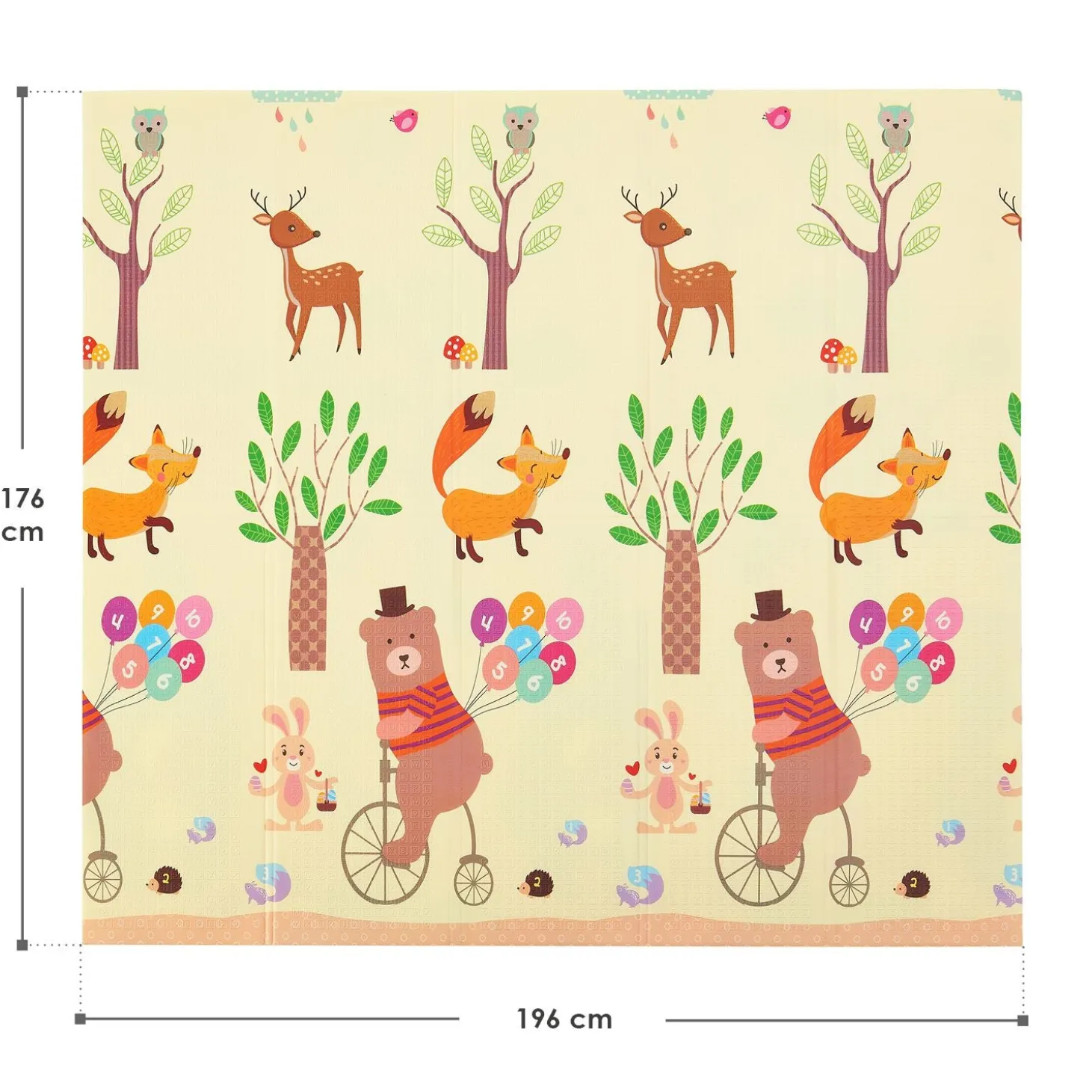 Spielmatte 180 x 200 cm mit diversen Tiermotiven Krabbelmatte für Babys & Kleinkinder - extra weich & pflegeleicht