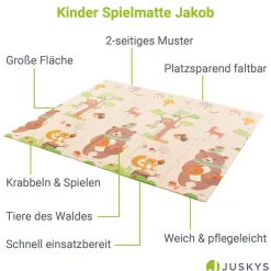 Spielmatte 180 x 200 cm mit diversen Tiermotiven Krabbelmatte für Babys & Kleinkinder - extra weich & pflegeleicht