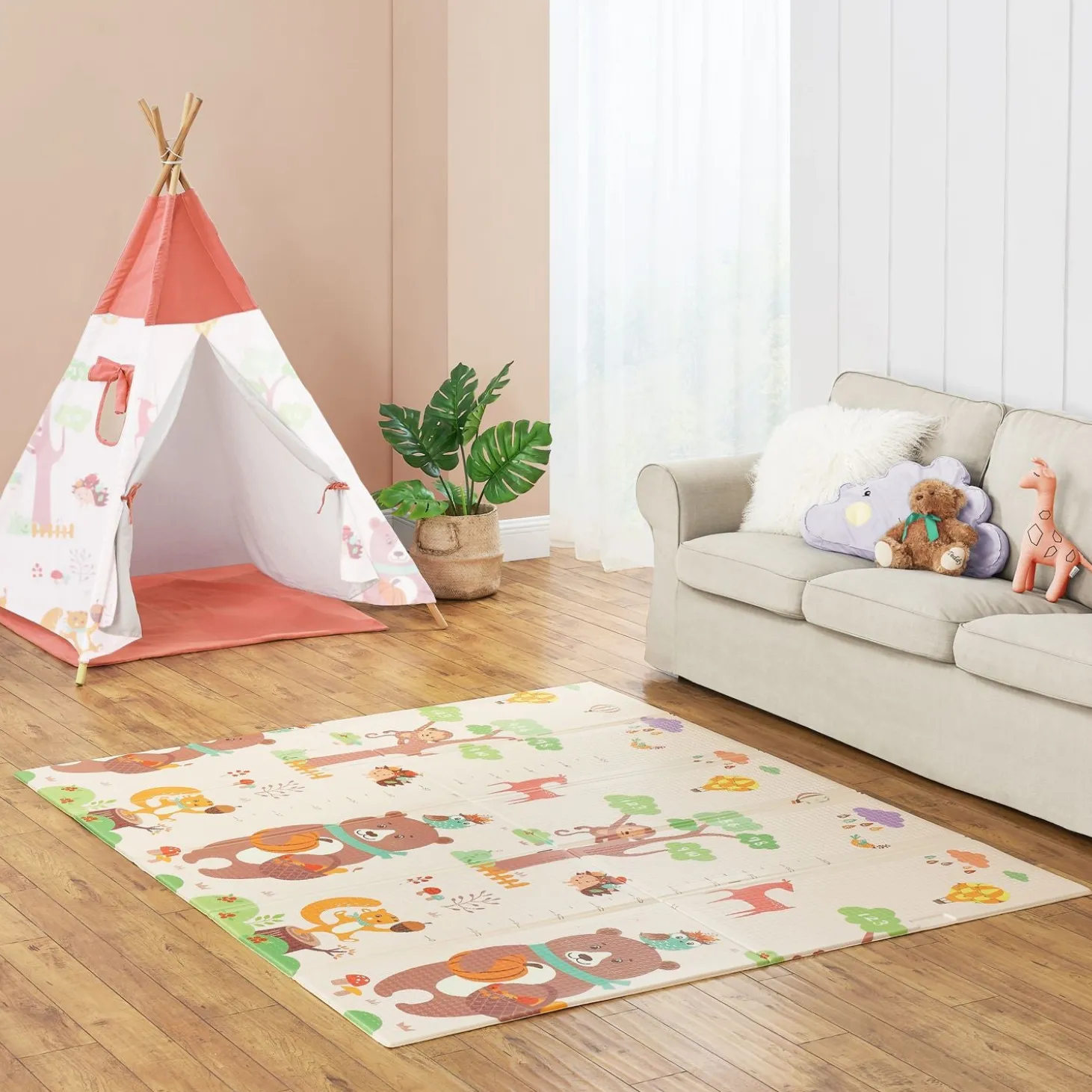 Spielmatte 180 x 200 cm mit diversen Tiermotiven Krabbelmatte für Babys & Kleinkinder - extra weich & pflegeleicht