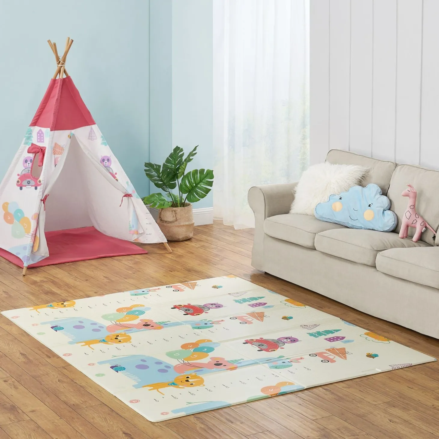 Spielmatte 180 x 200 cm mit diversen Tiermotiven Krabbelmatte für Babys & Kleinkinder - extra weich & pflegeleicht