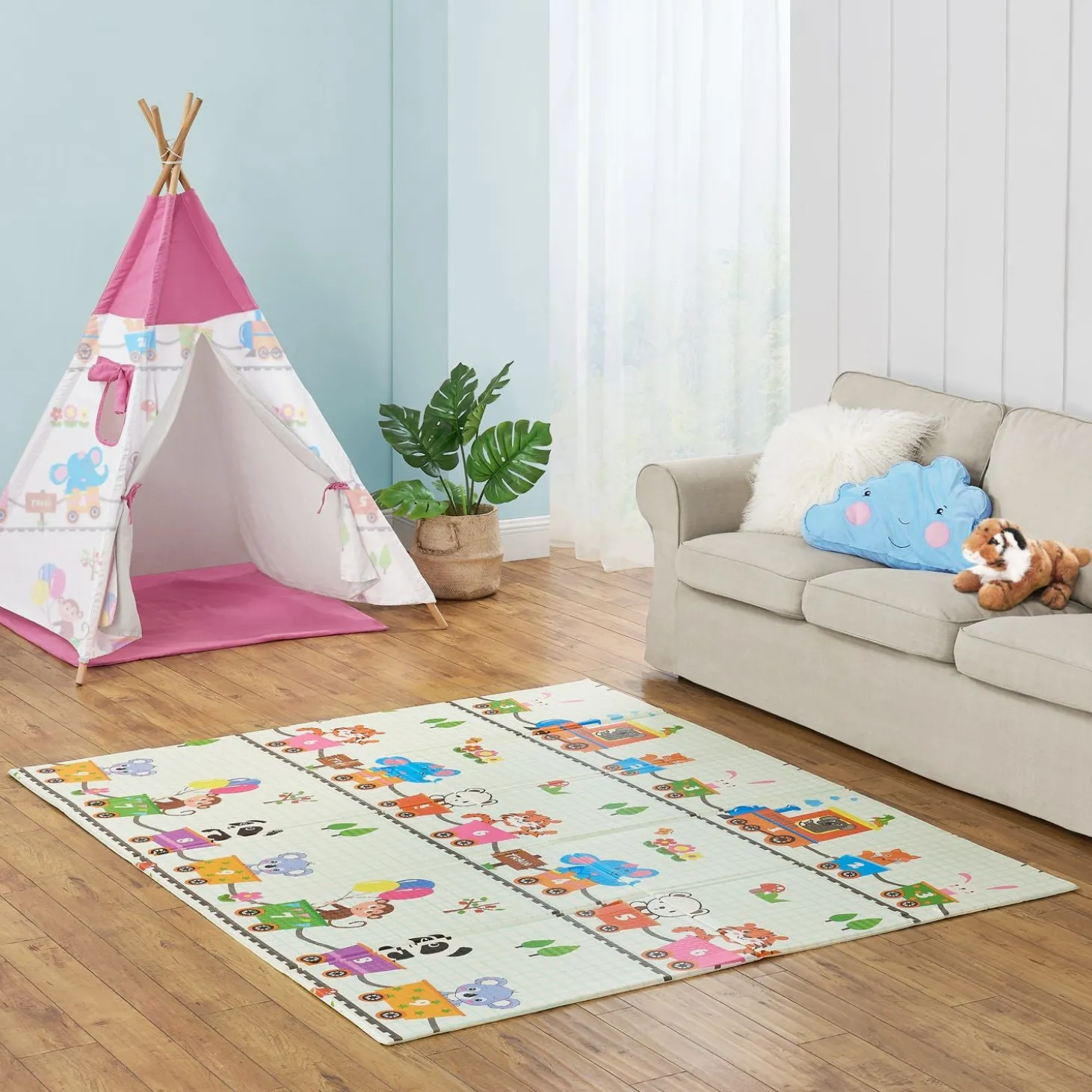 Spielmatte 180 x 200 cm mit diversen Tiermotiven Krabbelmatte für Babys & Kleinkinder - extra weich & pflegeleicht