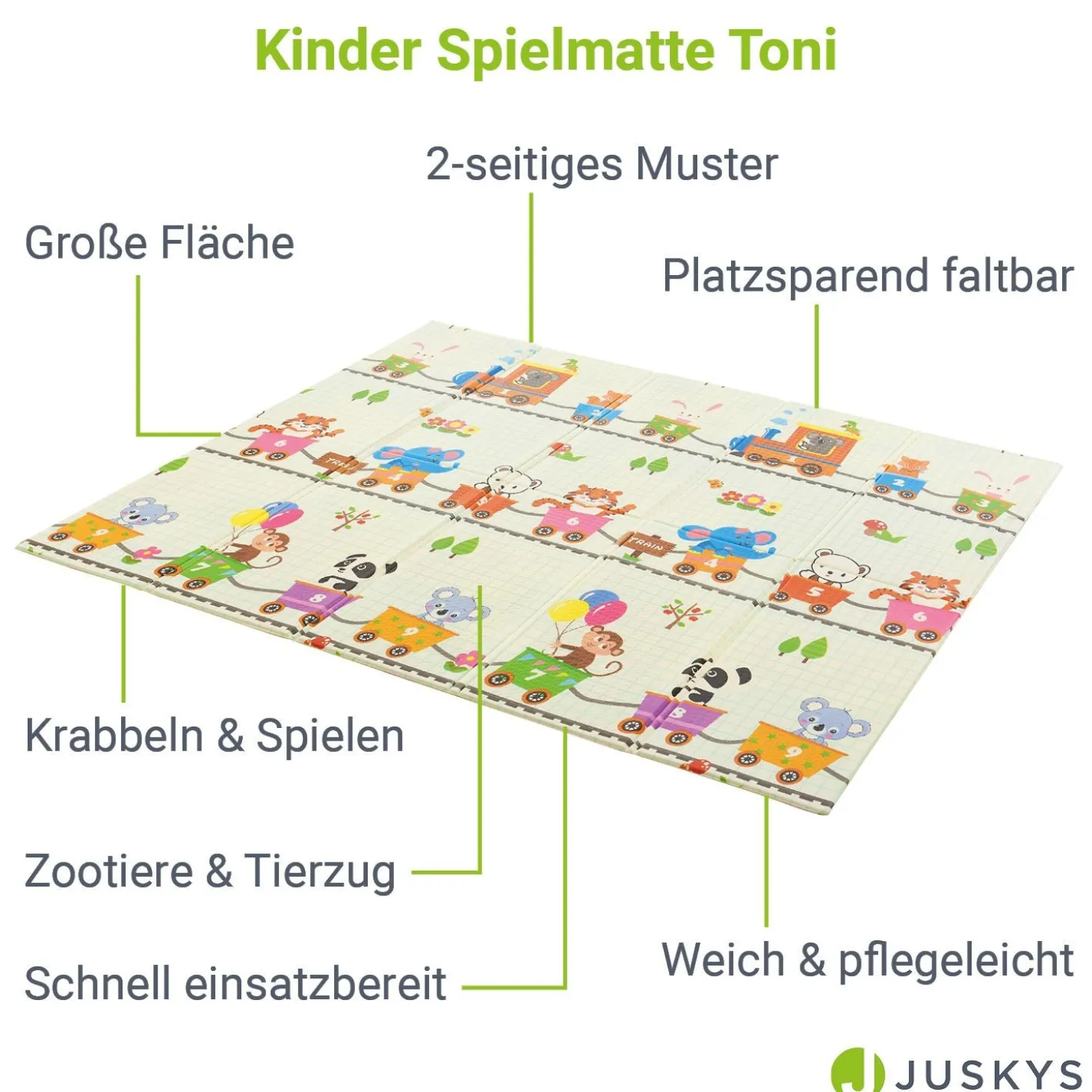 Spielmatte 180 x 200 cm mit diversen Tiermotiven Krabbelmatte für Babys & Kleinkinder - extra weich & pflegeleicht