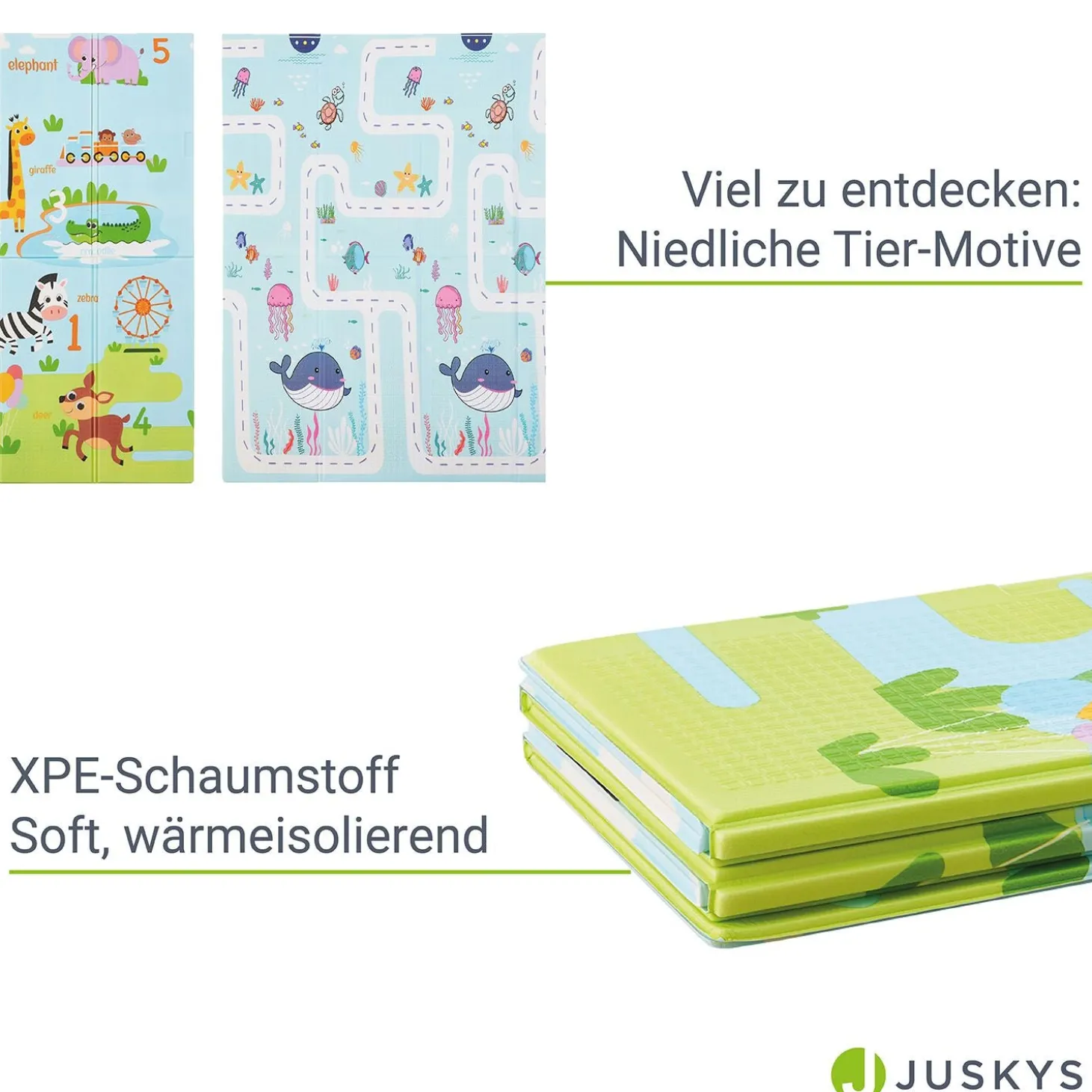 Spielmatte 180 x 200 cm mit diversen Tiermotiven Krabbelmatte für Babys & Kleinkinder - extra weich & pflegeleicht