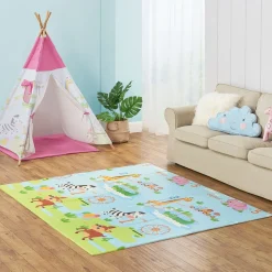Spielmatte 180 x 200 cm mit diversen Tiermotiven Krabbelmatte für Babys & Kleinkinder - extra weich & pflegeleicht