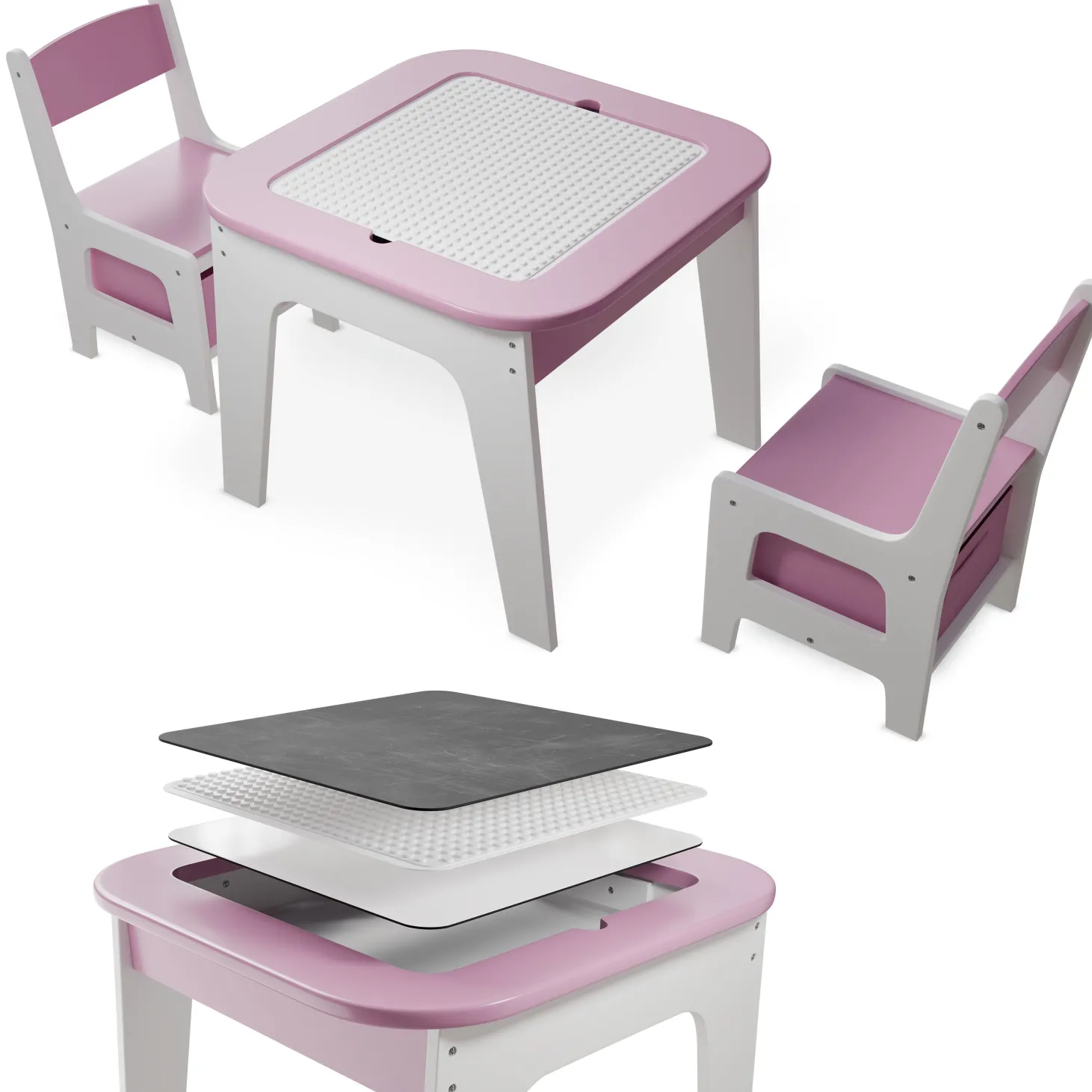 Spieltisch mit zwei Stühlen Milou Kinderspieltisch mit Stauraum & Schubfächern
