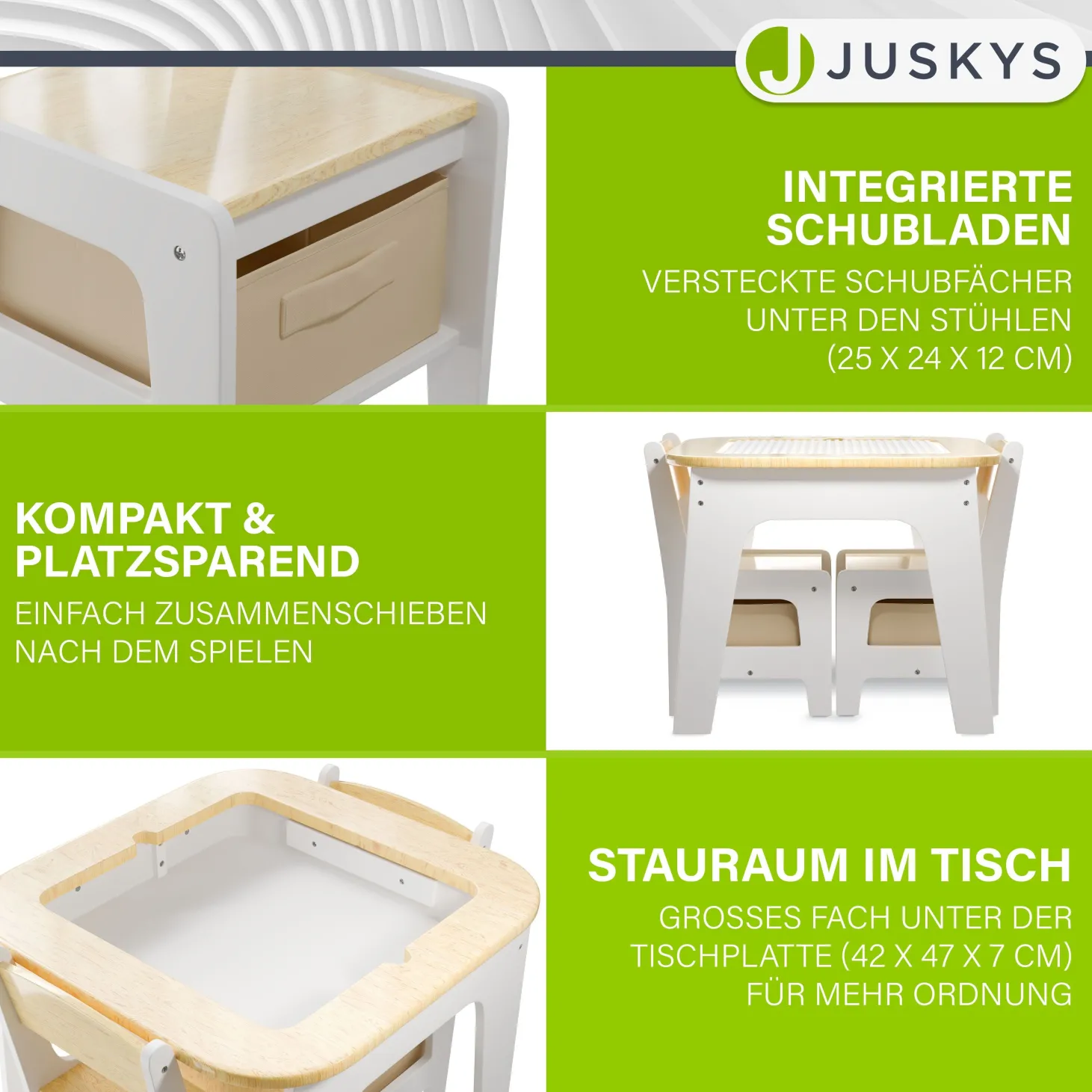 Spieltisch mit zwei Stühlen Milou Kinderspieltisch mit Stauraum & Schubfächern
