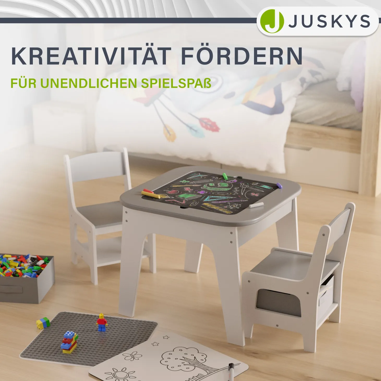 Spieltisch mit zwei Stühlen Milou Kinderspieltisch mit Stauraum & Schubfächern