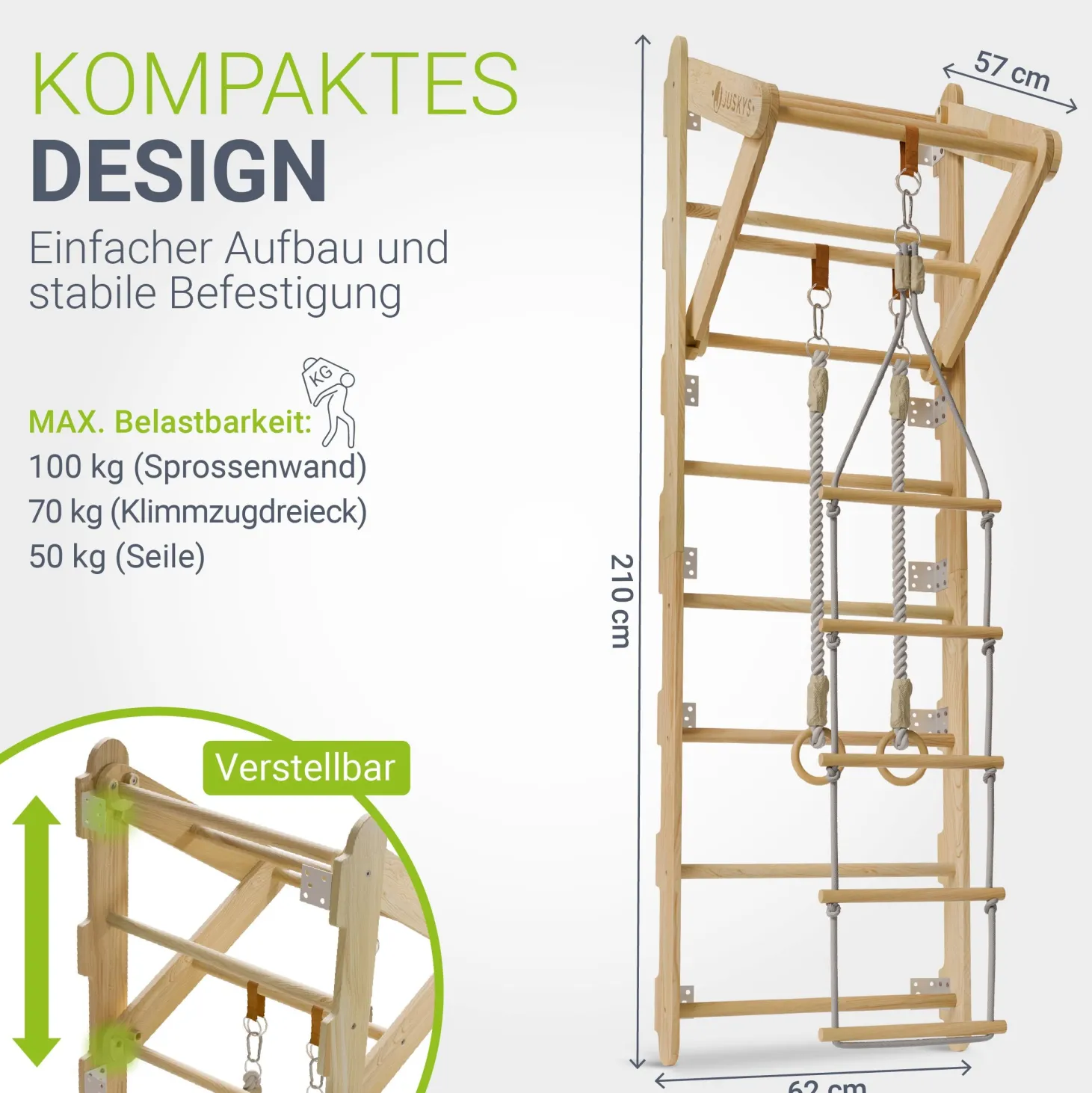Sprossenwand für Kinder Indoor Kletterwand mit Strickleiter und Turnringen