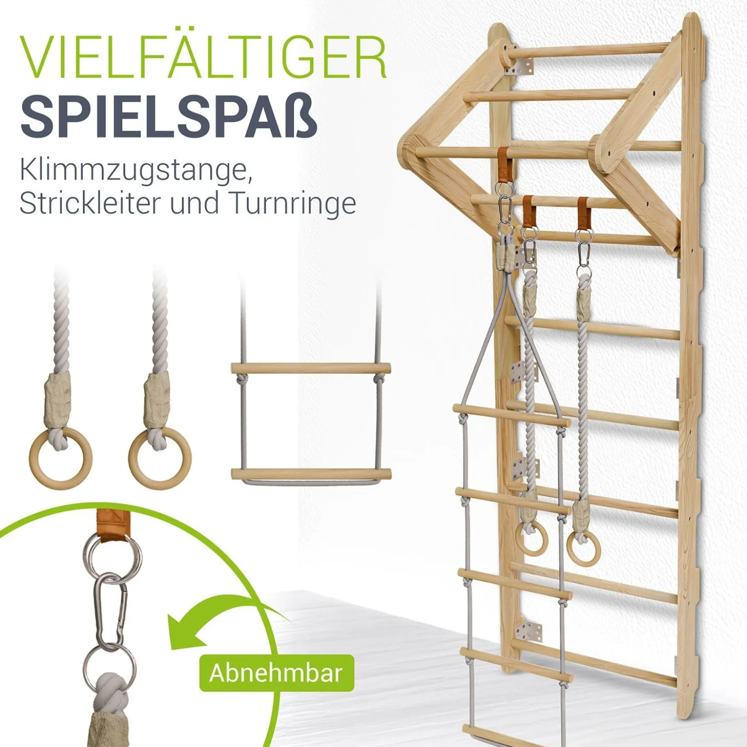 Sprossenwand für Kinder Indoor Kletterwand mit Strickleiter und Turnringen