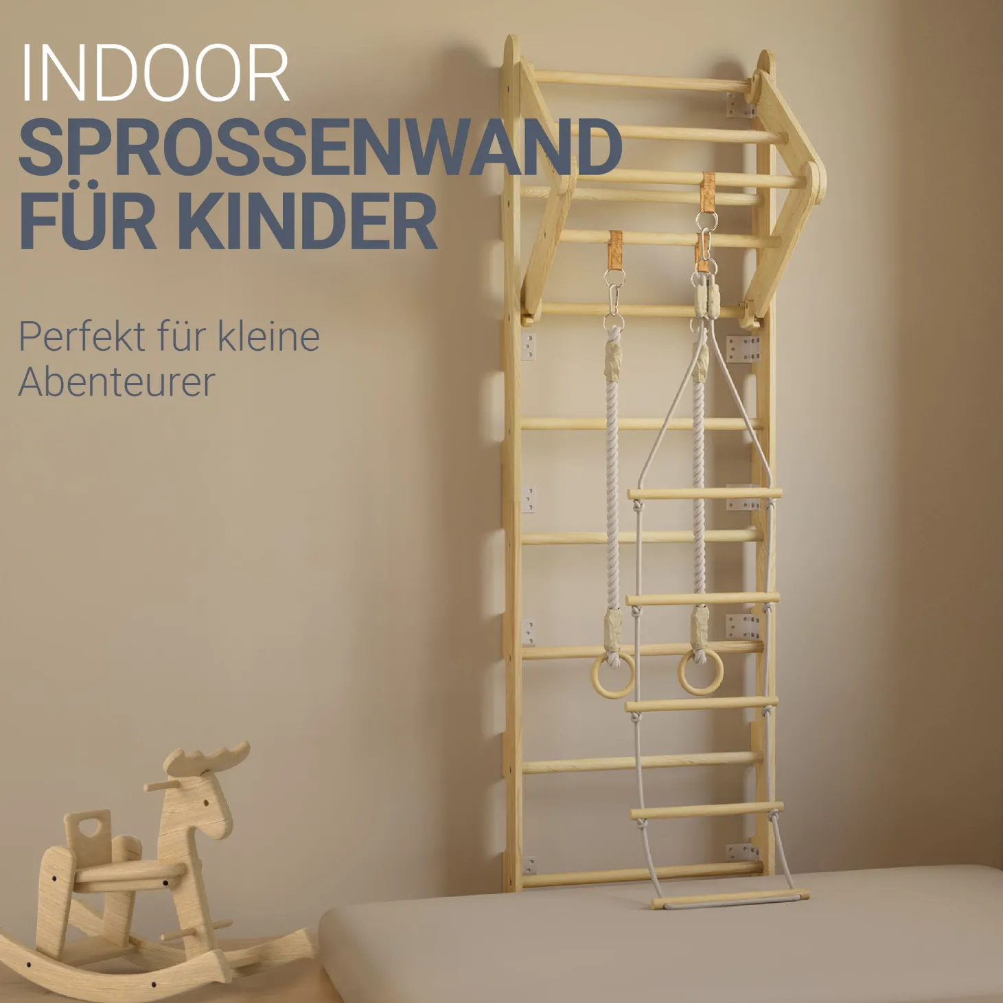 Sprossenwand für Kinder Indoor Kletterwand mit Strickleiter und Turnringen