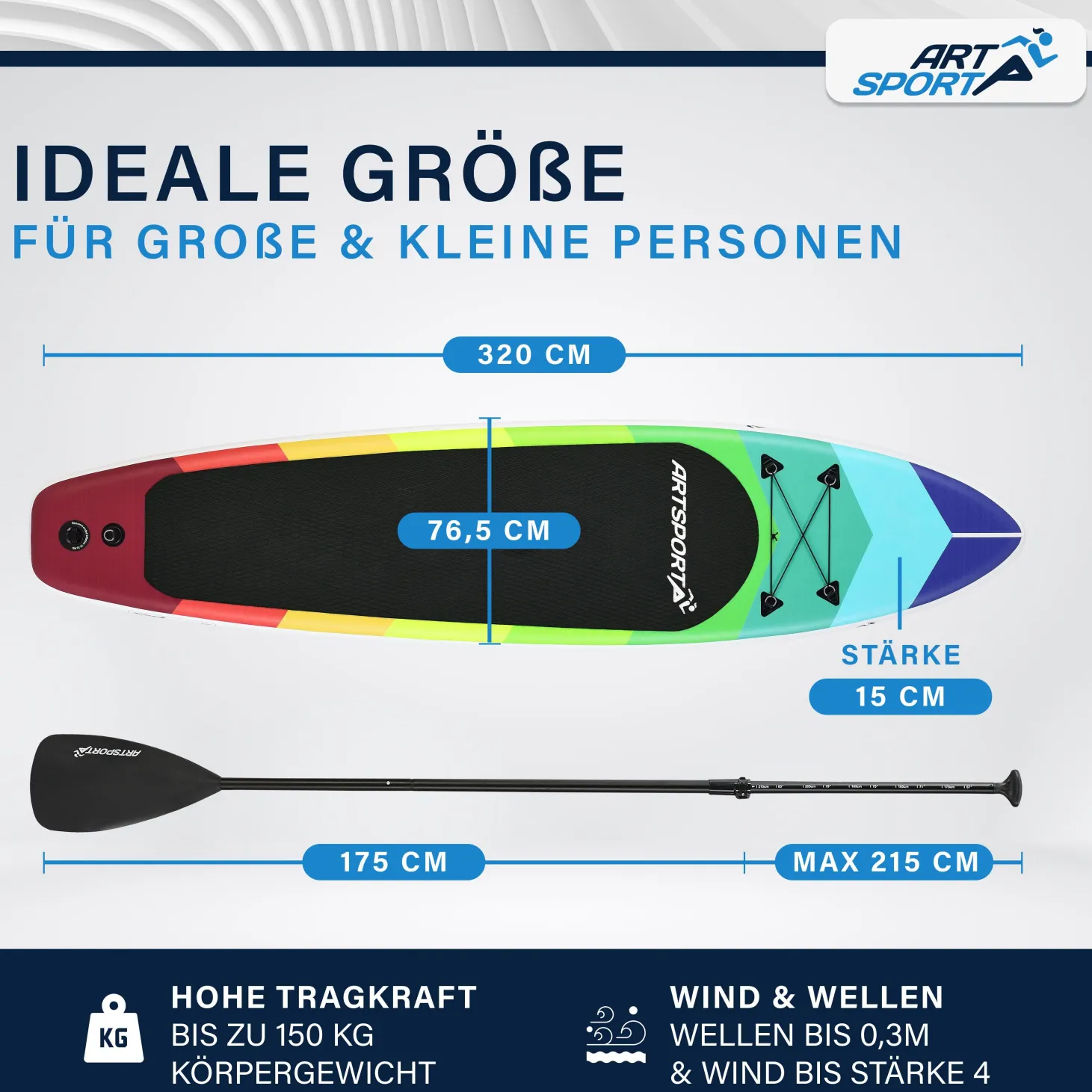 Stand Up Paddling Board - Komplett Set Aufblasbares SUP mit Paddel, Tasche, Leine & Zubehör