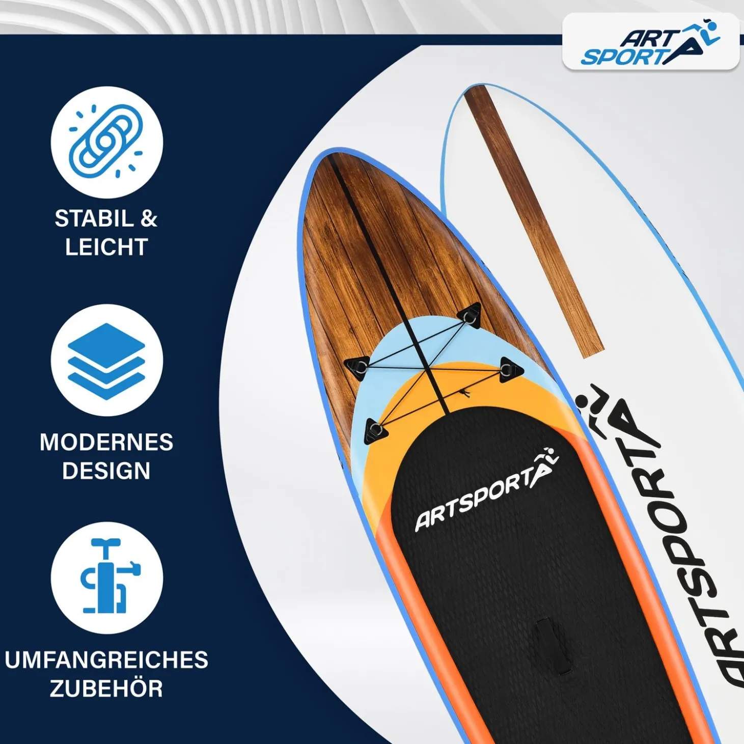 Stand Up Paddling Board - Komplett Set Aufblasbares SUP mit Paddel, Tasche, Leine & Zubehör