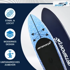 Stand Up Paddling Board - Komplett Set Aufblasbares SUP mit Paddel, Tasche, Leine & Zubehör