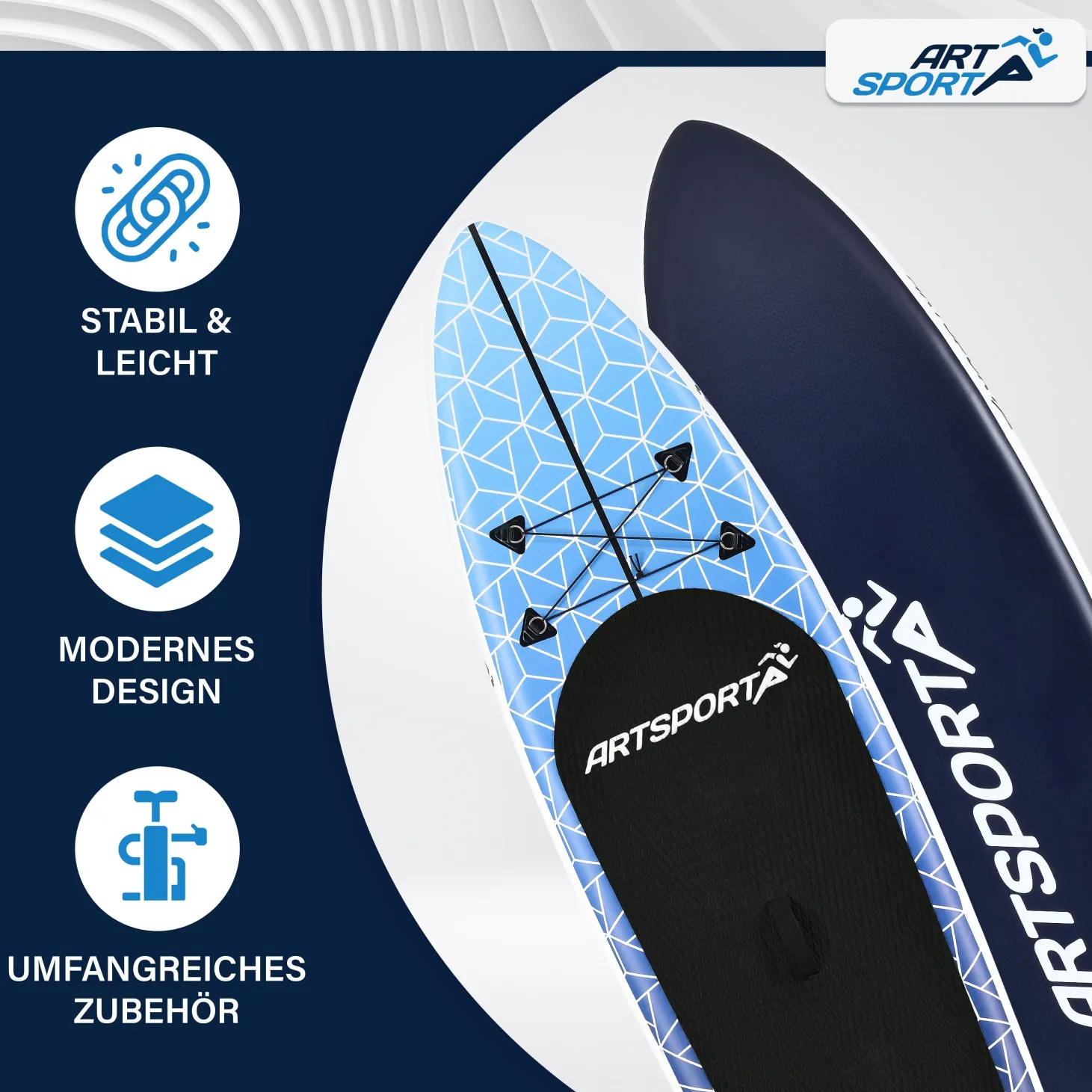 Stand Up Paddling Board - Komplett Set Aufblasbares SUP mit Paddel, Tasche, Leine & Zubehör