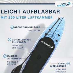 Stand Up Paddling Board - Komplett Set Aufblasbares SUP mit Paddel, Tasche, Leine & Zubehör