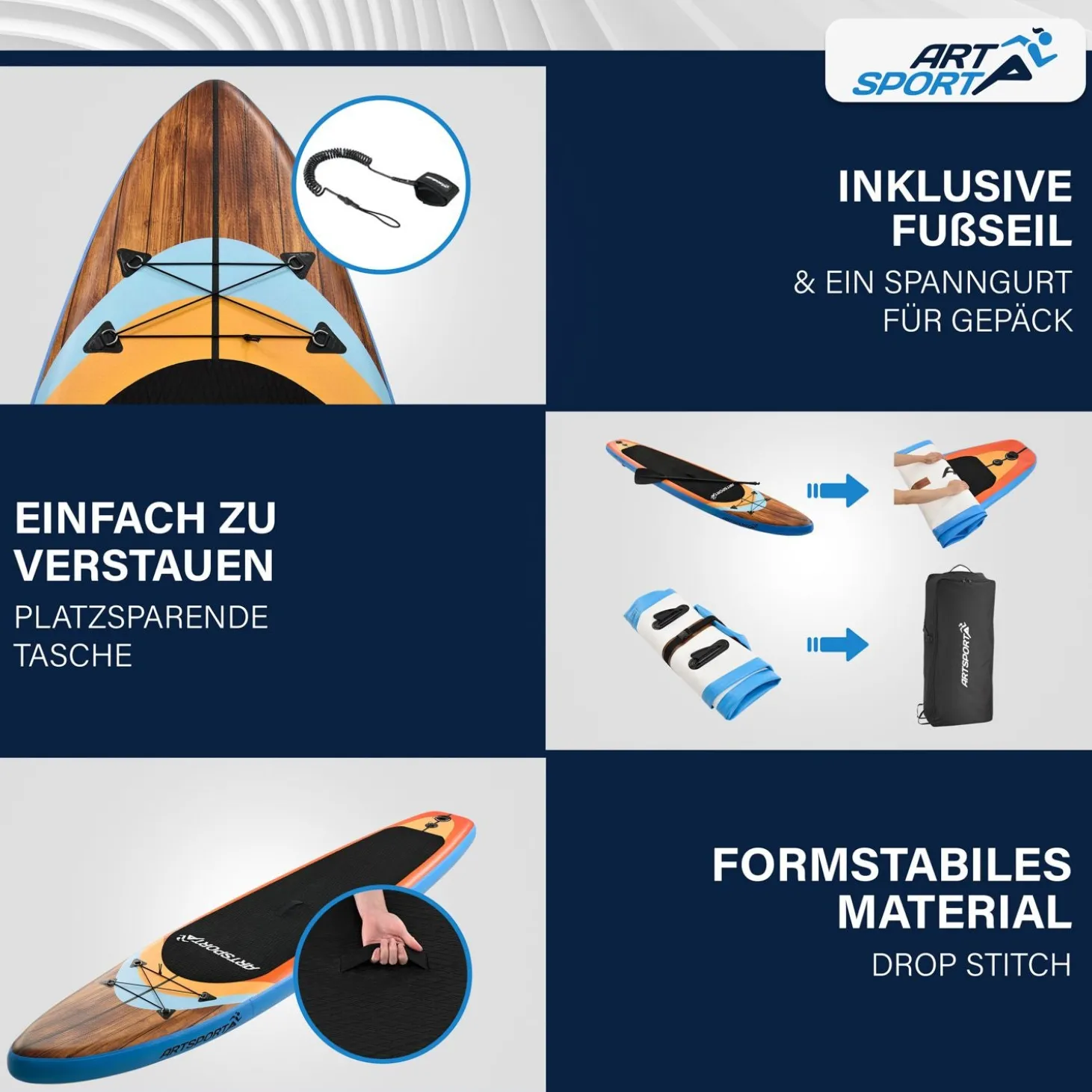 Stand Up Paddling Board - Komplett Set Aufblasbares SUP mit Paddel, Tasche, Leine & Zubehör