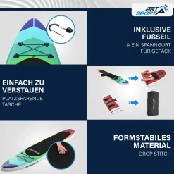 Stand Up Paddling Board - Komplett Set Aufblasbares SUP mit Paddel, Tasche, Leine & Zubehör