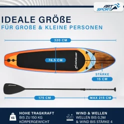 Stand Up Paddling Board - Komplett Set Aufblasbares SUP mit Paddel, Tasche, Leine & Zubehör
