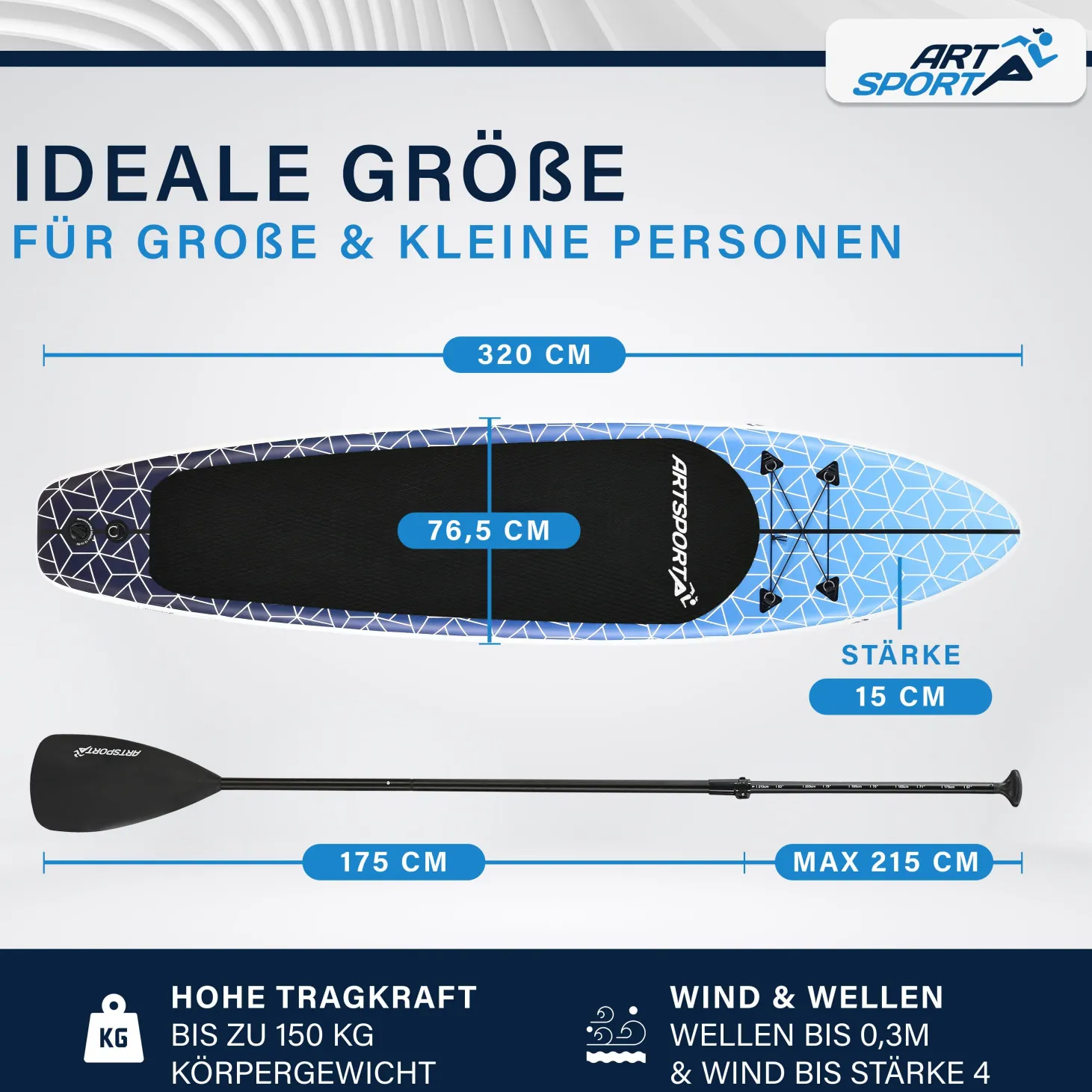 Stand Up Paddling Board - Komplett Set Aufblasbares SUP mit Paddel, Tasche, Leine & Zubehör