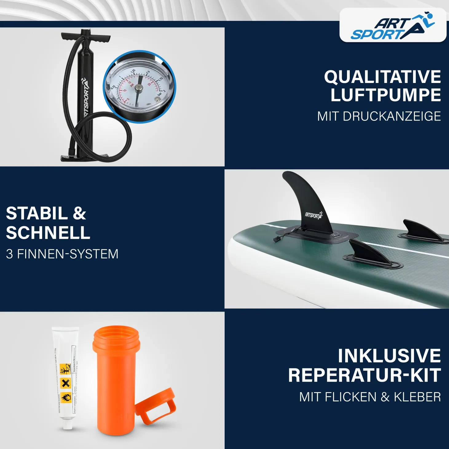 Stand Up Paddling Board - Komplett Set Aufblasbares SUP mit Paddel, Tasche, Leine & Zubehör