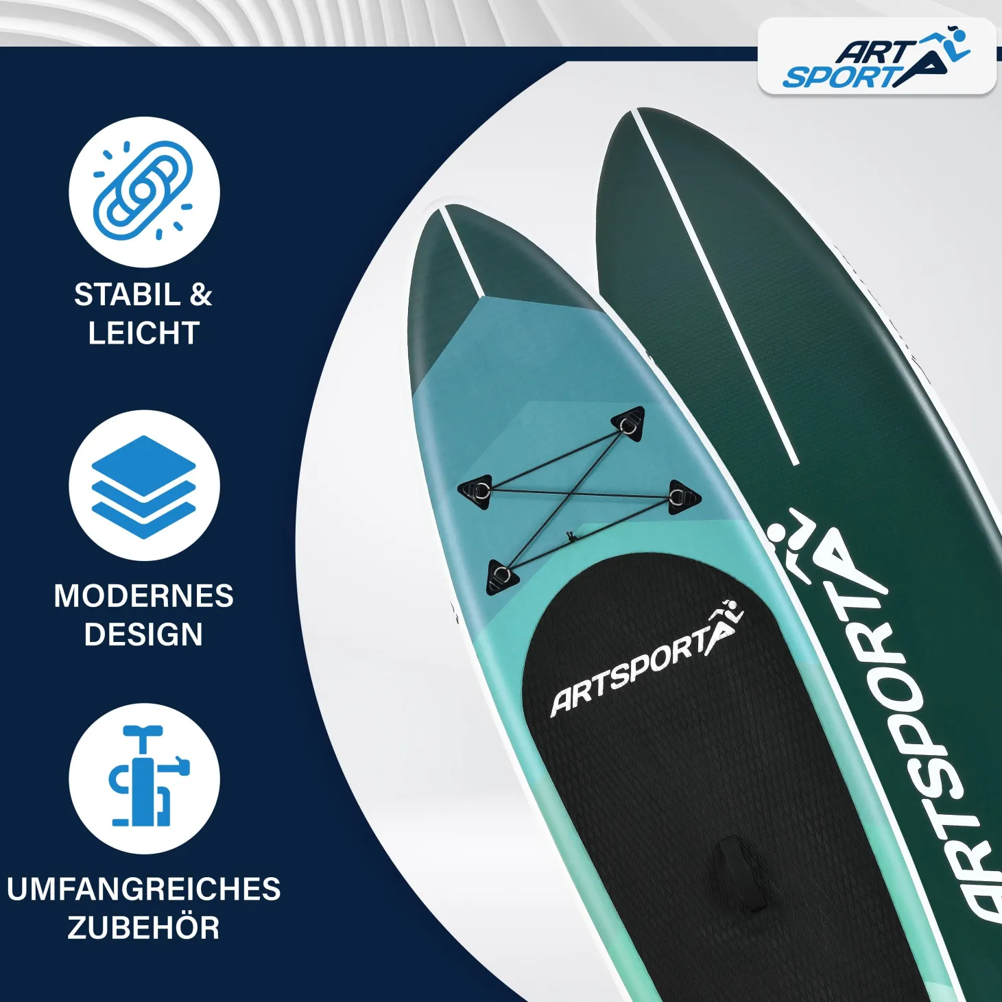 Stand Up Paddling Board - Komplett Set Aufblasbares SUP mit Paddel, Tasche, Leine & Zubehör