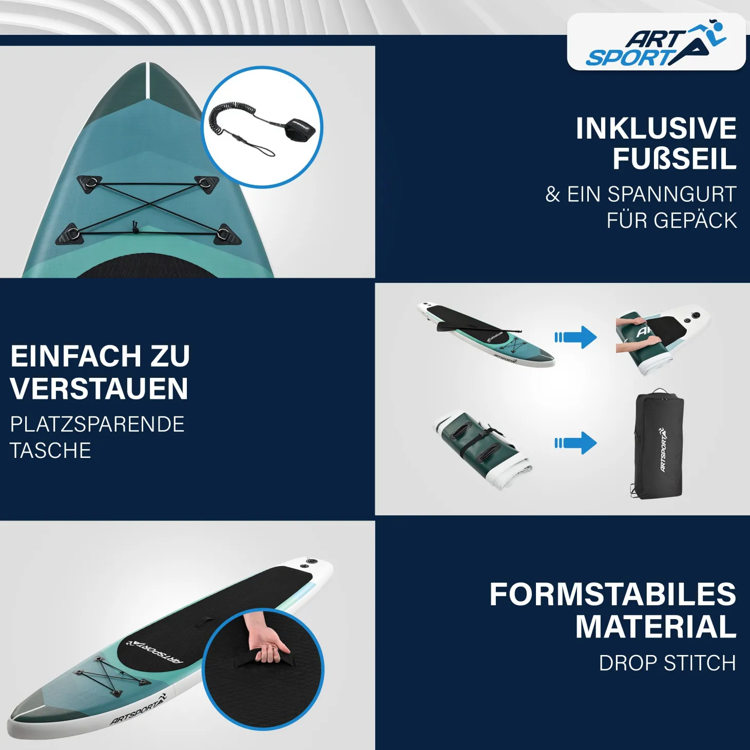 Stand Up Paddling Board - Komplett Set Aufblasbares SUP mit Paddel, Tasche, Leine & Zubehör