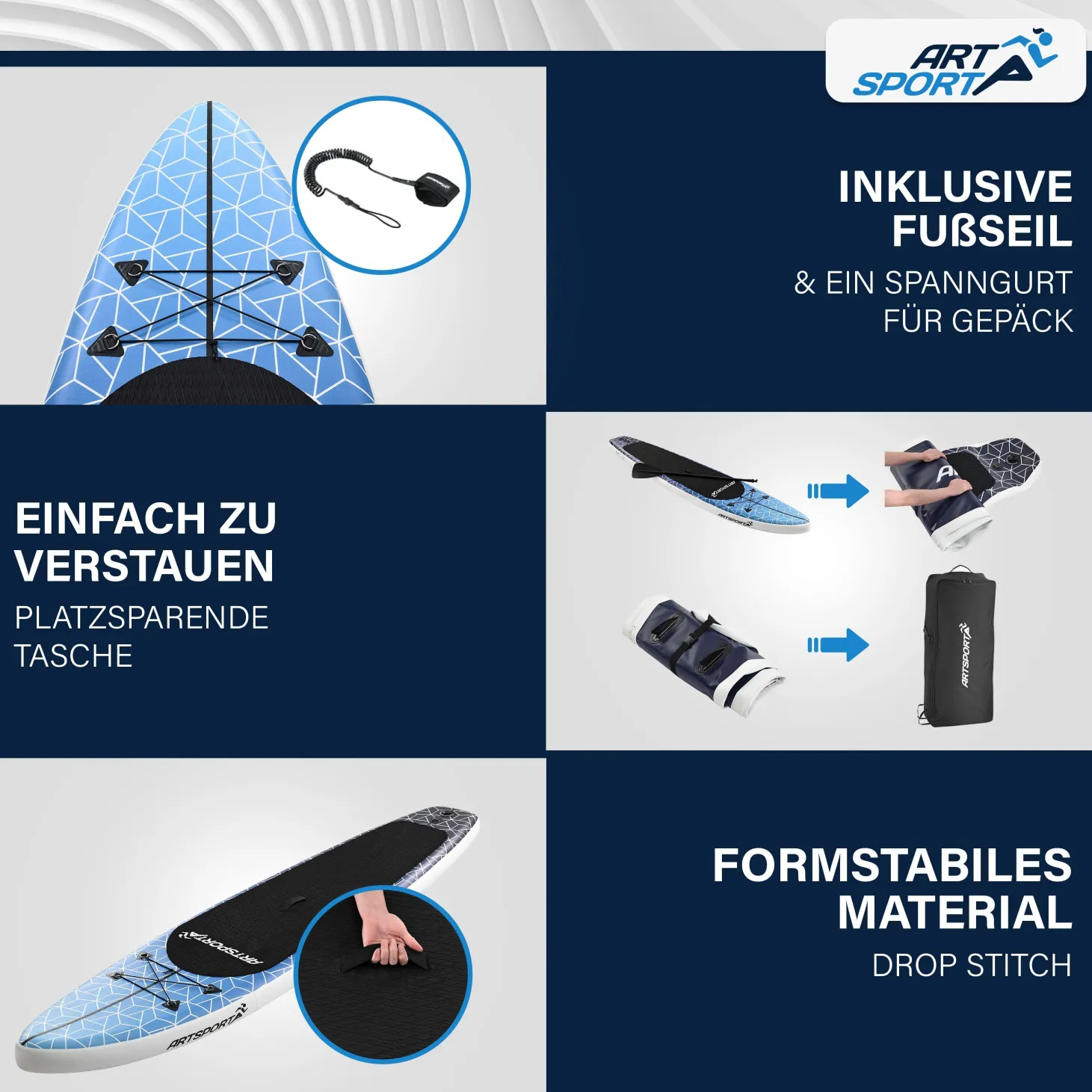 Stand Up Paddling Board - Komplett Set Aufblasbares SUP mit Paddel, Tasche, Leine & Zubehör