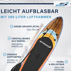 Stand Up Paddling Board - Komplett Set Aufblasbares SUP mit Paddel, Tasche, Leine & Zubehör