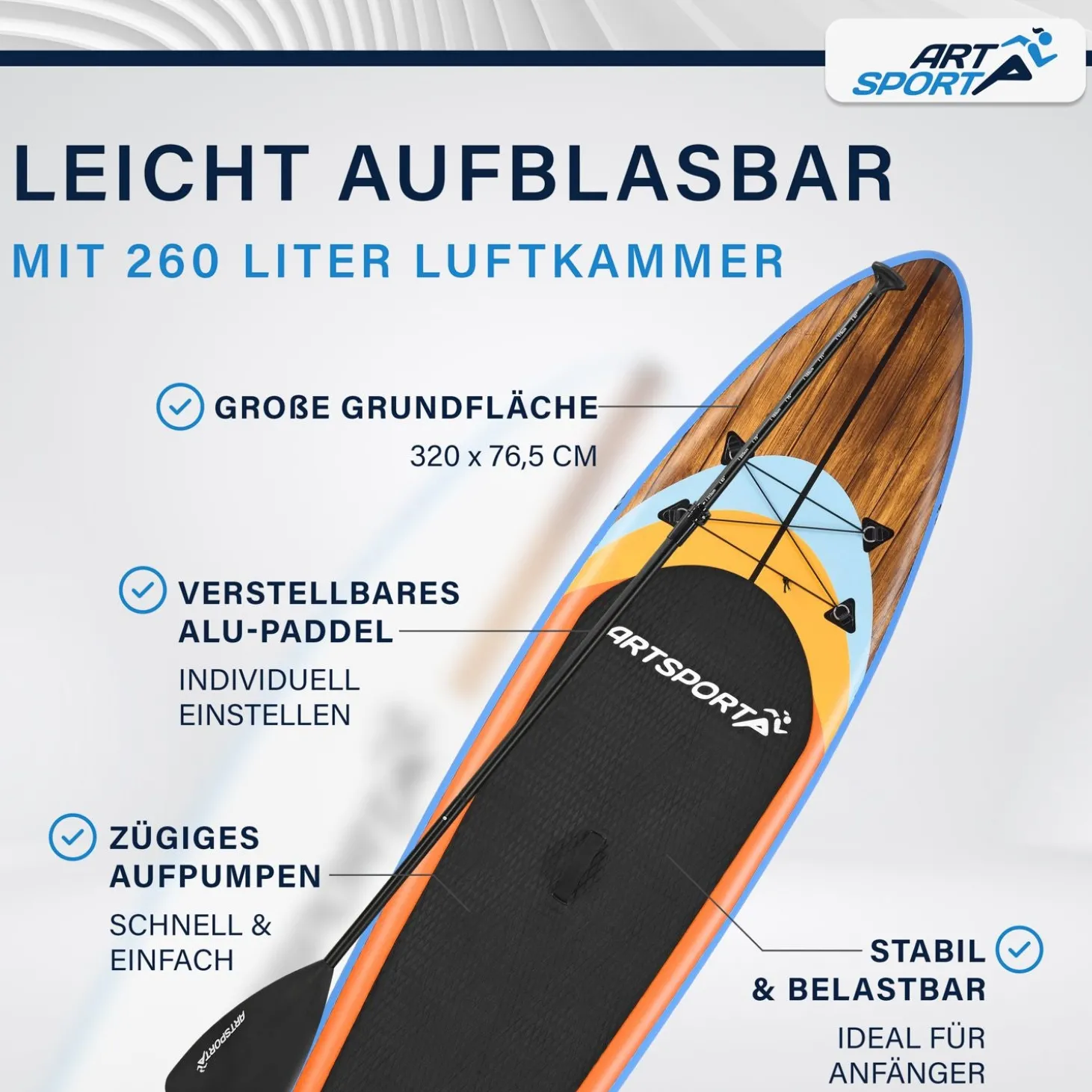 Stand Up Paddling Board - Komplett Set Aufblasbares SUP mit Paddel, Tasche, Leine & Zubehör