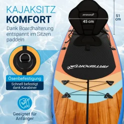 Stand Up Paddling Board mit Kajaksitz Aufblasbares SUP mit integrierter Action-Cam-Halterung