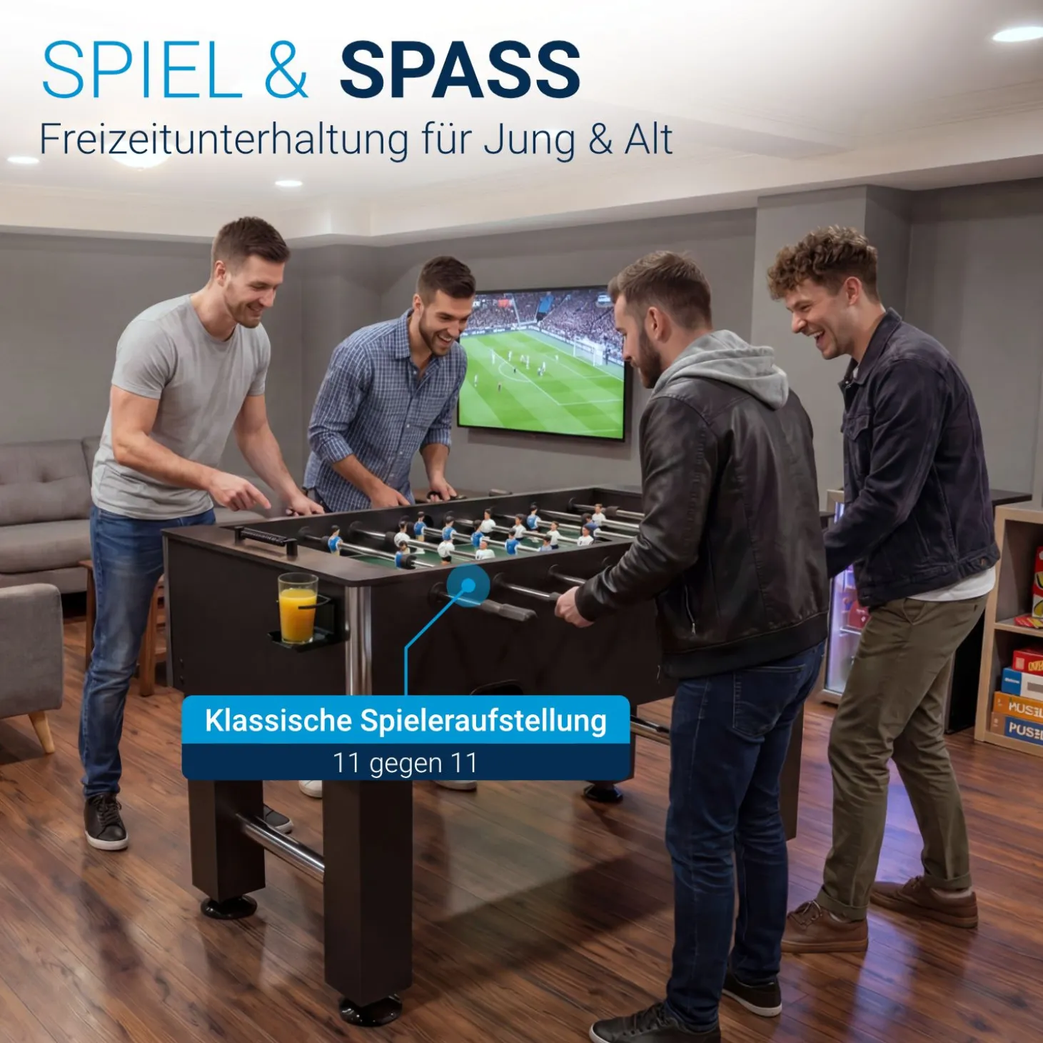 Tischkicker Wuzzler Tischfußball Kicker mit Getränkehalter für unschlagbaren Spielspaß