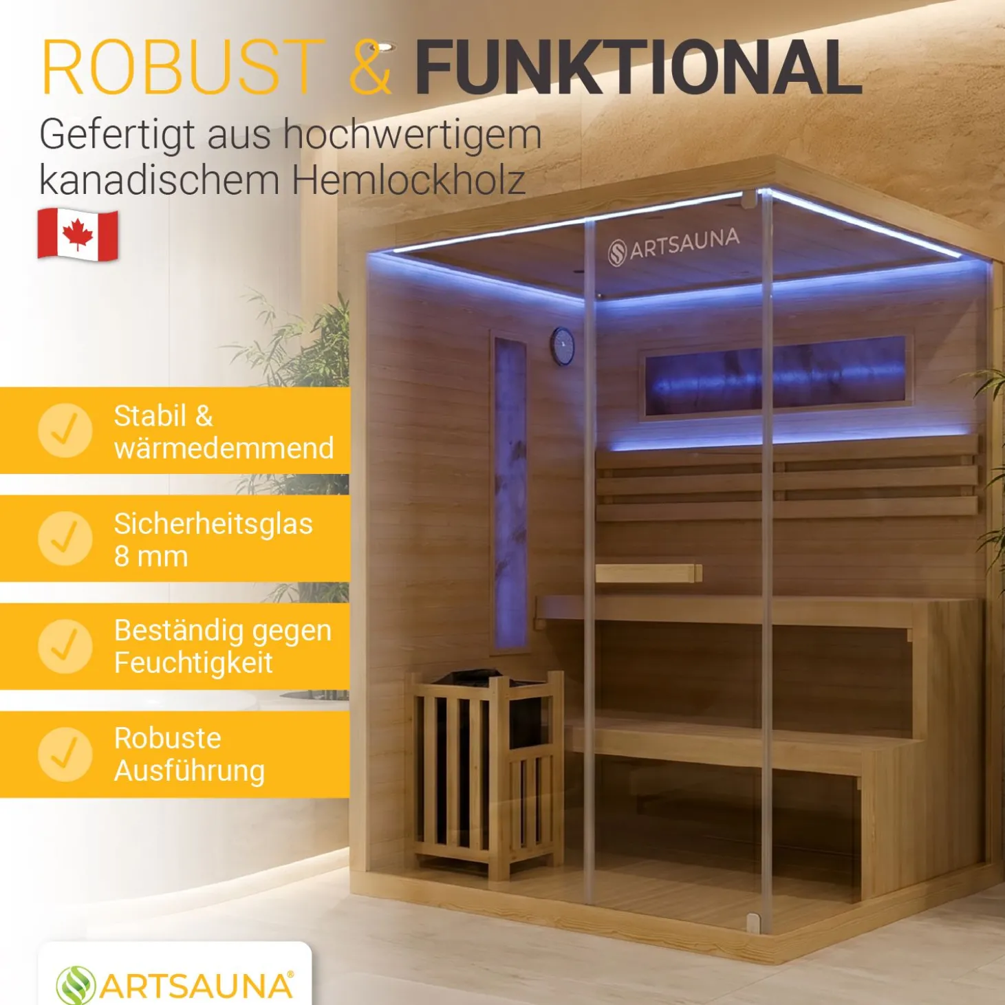 Traditionelle Sauna Vantaa - Natur ↕ 200cm ⚟ 3,5 - 8 kW Saunaofen 유 2 - 6 Personen