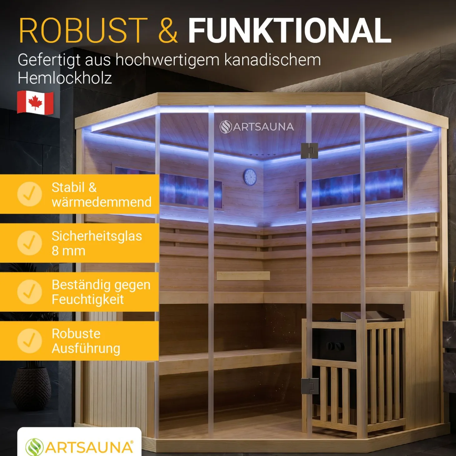 Traditionelle Sauna Vantaa - Natur ↕ 200cm ⚟ 3,5 - 8 kW Saunaofen 유 2 - 6 Personen