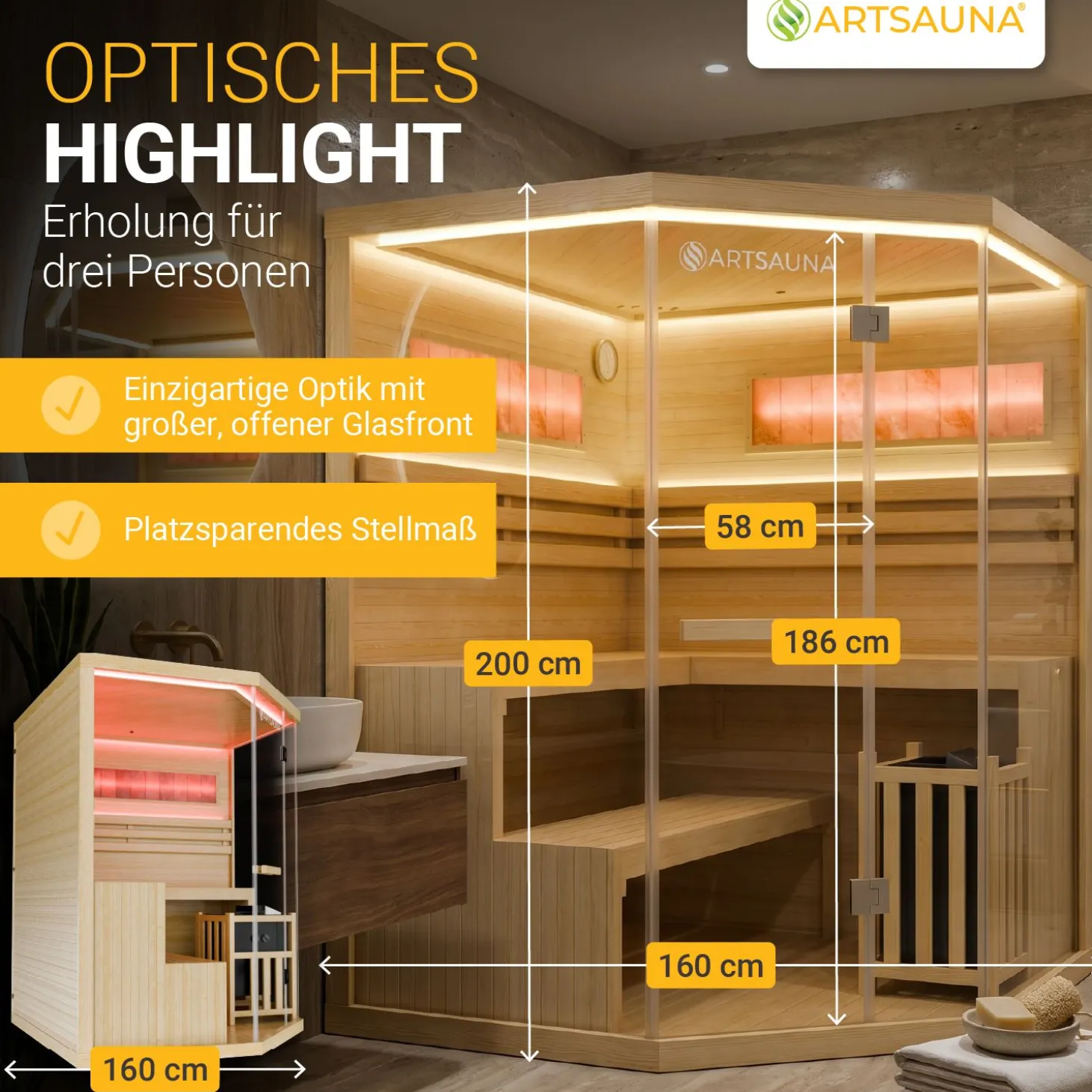 Traditionelle Sauna Vantaa - Natur ↕ 200cm ⚟ 3,5 - 8 kW Saunaofen 유 2 - 6 Personen