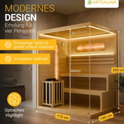 Traditionelle Sauna Vantaa - Natur ↕ 200cm ⚟ 3,5 - 8 kW Saunaofen 유 2 - 6 Personen