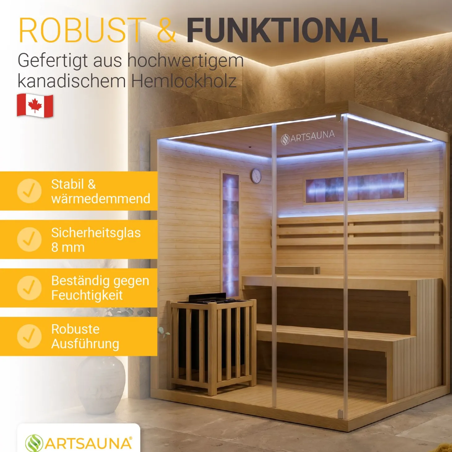 Traditionelle Sauna Vantaa - Natur ↕ 200cm ⚟ 3,5 - 8 kW Saunaofen 유 2 - 6 Personen