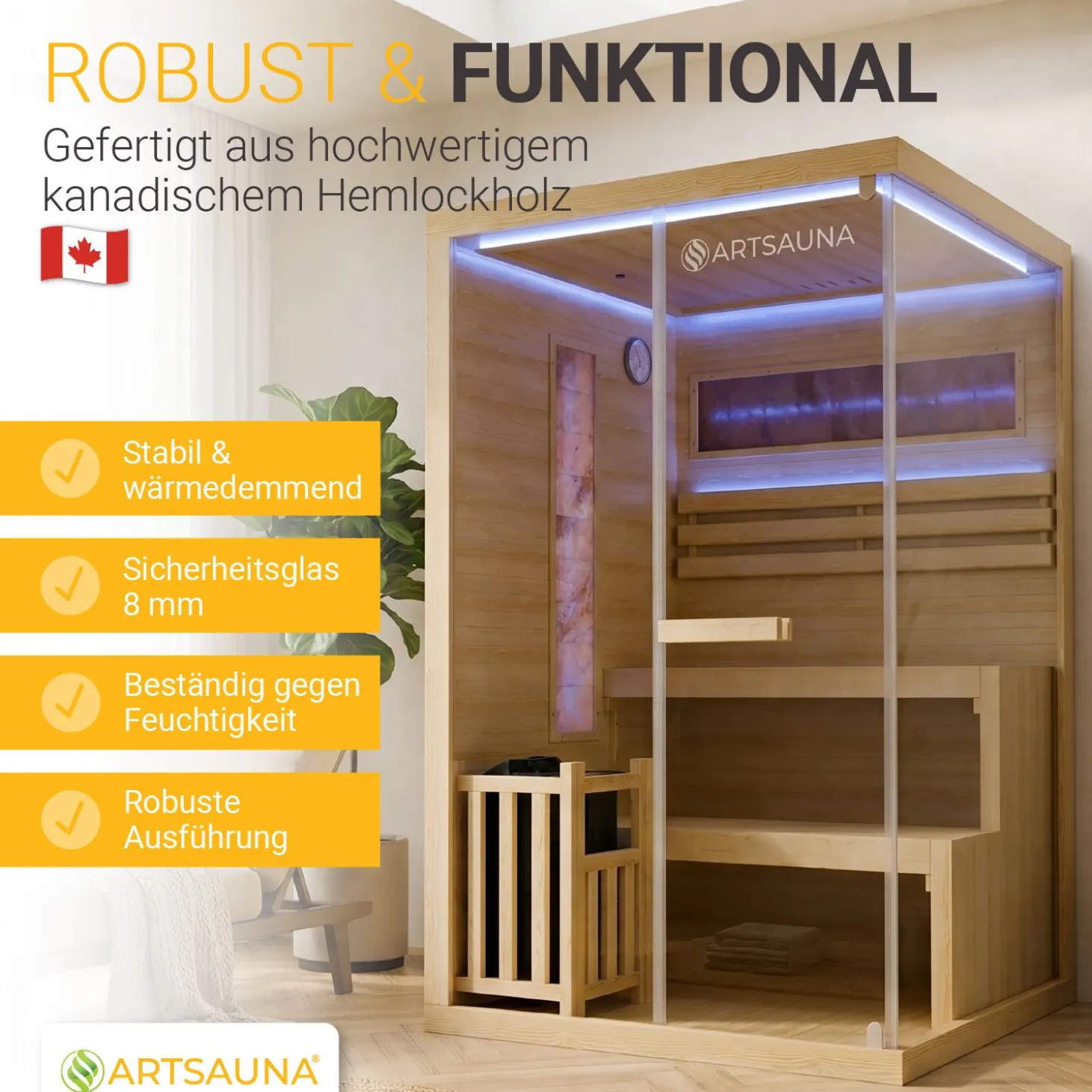 Traditionelle Sauna Vantaa - Natur ↕ 200cm ⚟ 3,5 - 8 kW Saunaofen 유 2 - 6 Personen
