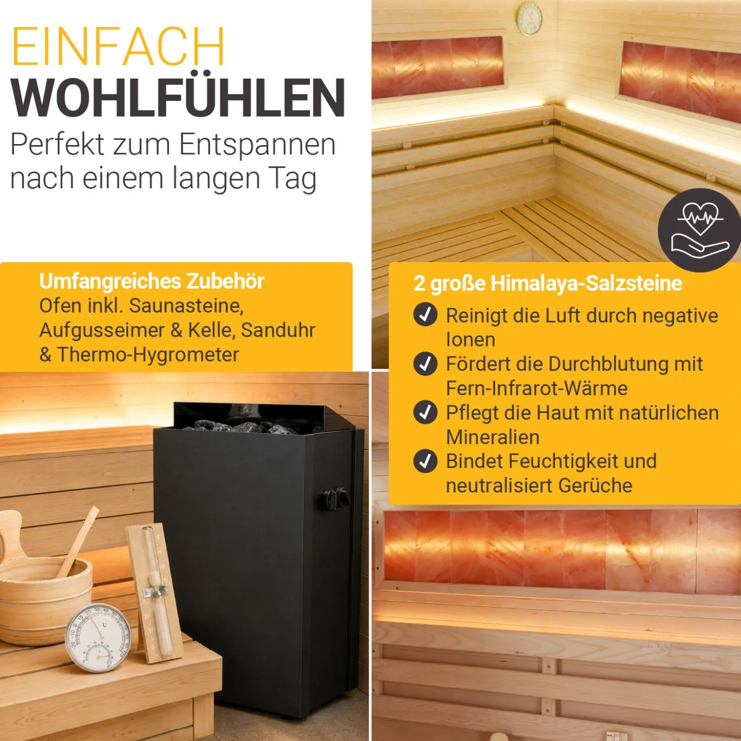 Traditionelle Sauna Vantaa - Natur ↕ 200cm ⚟ 3,5 - 8 kW Saunaofen 유 2 - 6 Personen