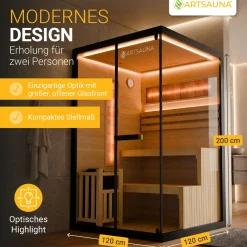 Traditionelle Sauna Vantaa - Schwarz ↕ 200cm ⚟ 3,5 - 8 kW Saunaofen 유 2 - 6 Personen