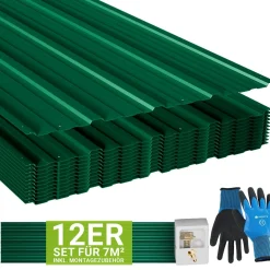 Trapezblech fürs Dach aus Stahl Profilblech Set inkl. Handschuhen & Montagematerial