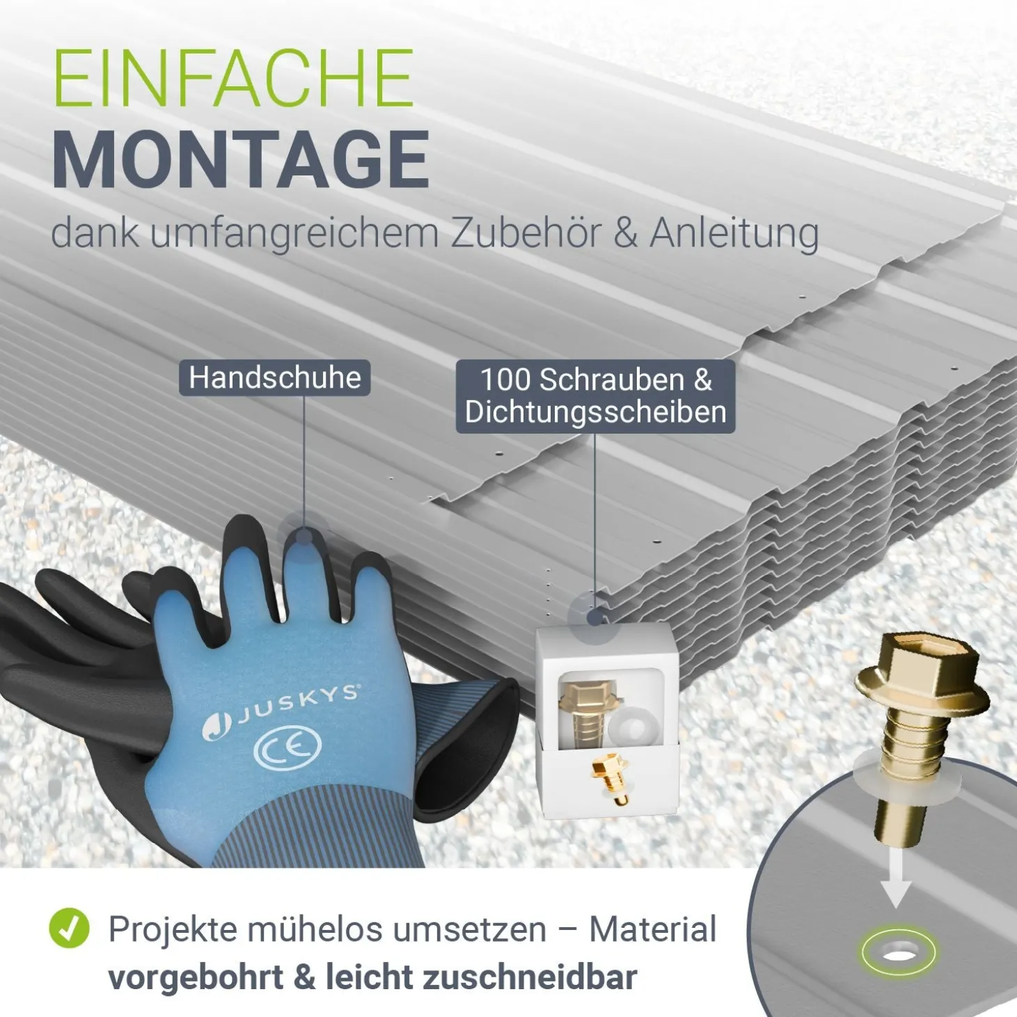 Trapezblech fürs Dach aus Stahl Profilblech Set inkl. Handschuhen & Montagematerial