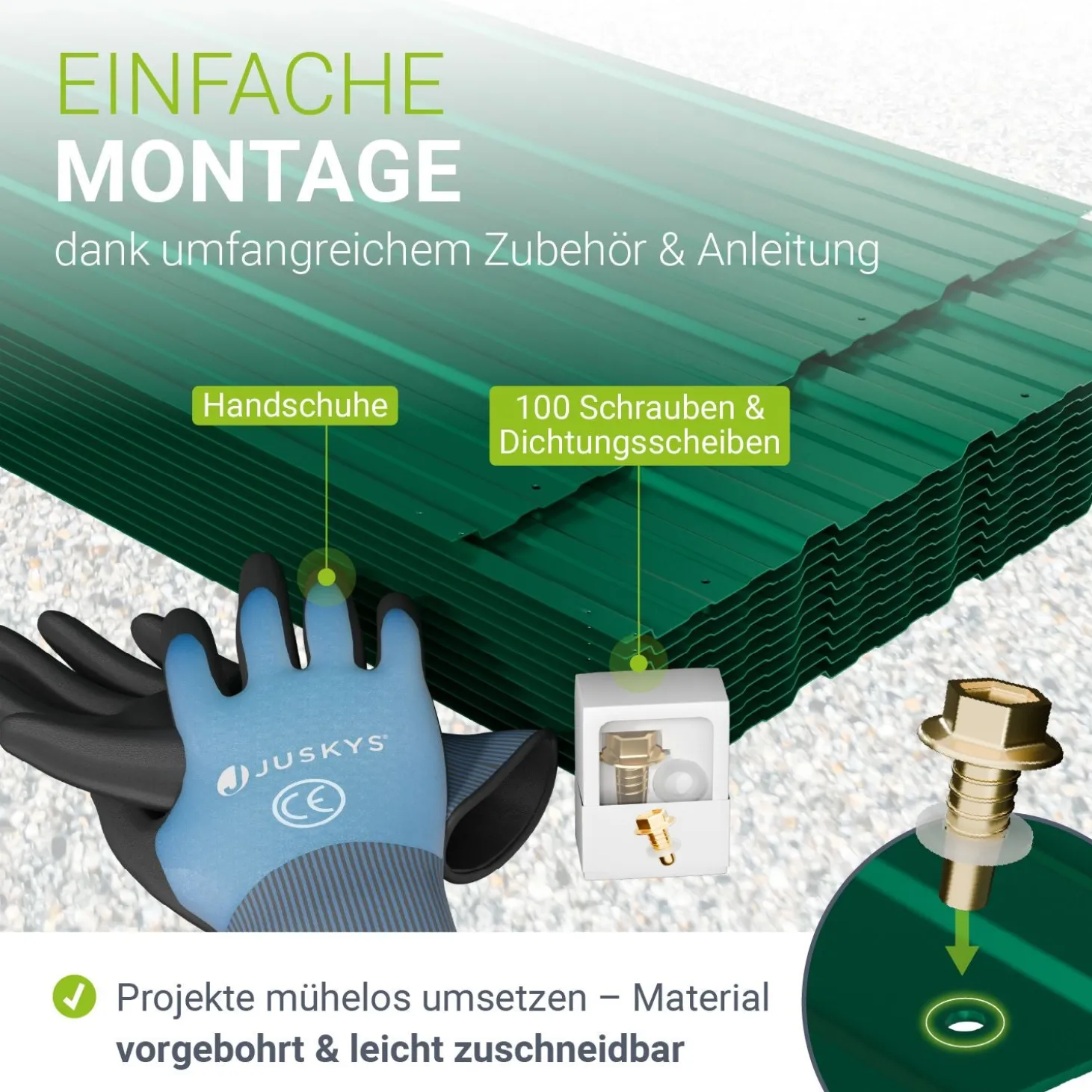 Trapezblech fürs Dach aus Stahl Profilblech Set inkl. Handschuhen & Montagematerial