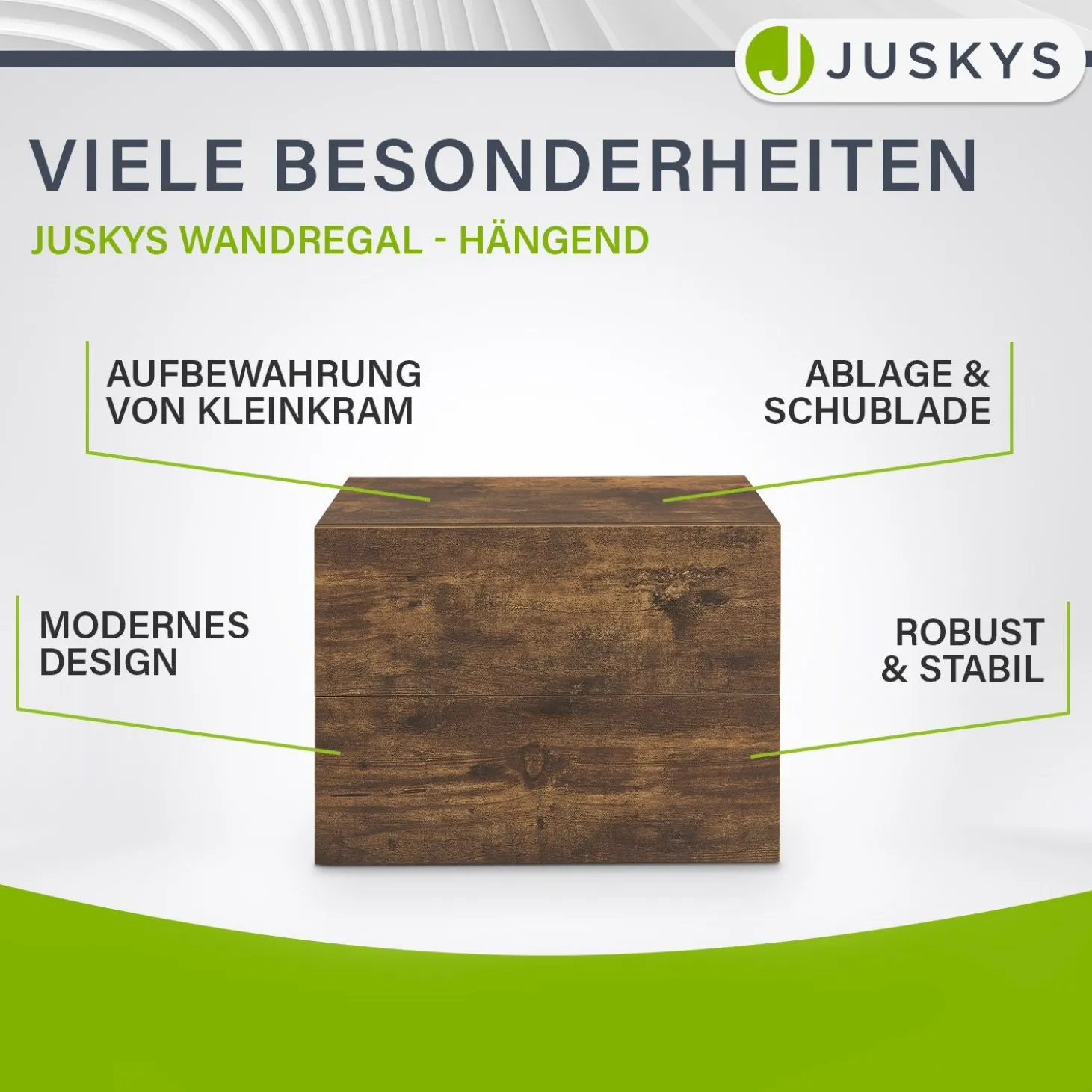 Wandschrank Nachttisch hängend Holz Nachtkommode mit 2 Schubladen & Ablage