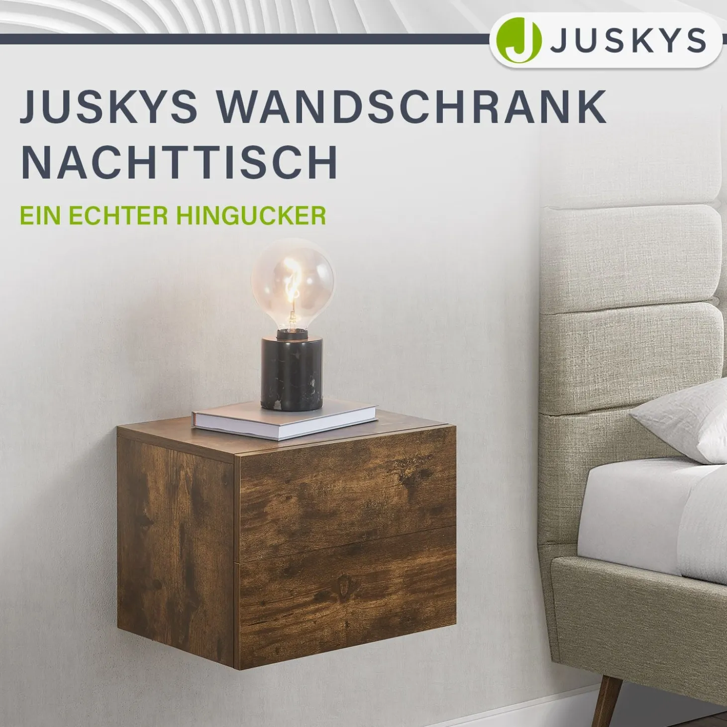 Wandschrank Nachttisch hängend Holz Nachtkommode mit 2 Schubladen & Ablage