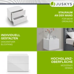 Wandschrank Nachttisch hängend Holz Nachtkommode mit 2 Schubladen & Ablage
